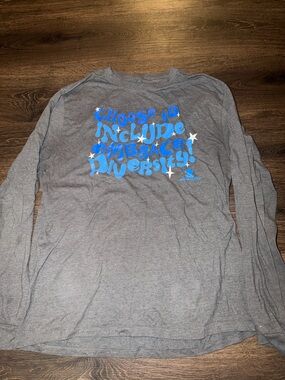Gray Long-Sleeve Tee with Blue Diversity Graphic